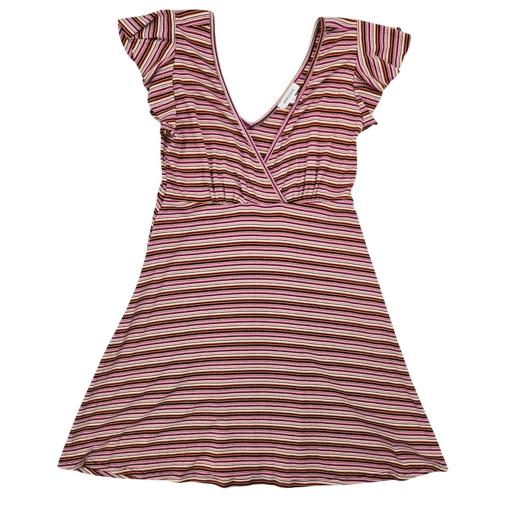 Stitch & Pine Womens SMALL‎ Striped NWT Flutter Sleeve Mini Ribbed Dress